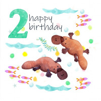 JC042 Platypuses 2nd Birthday card