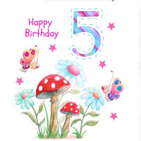 JC048 Fairy Toadstools 5th Birthday card