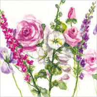 A039 Hollyhocks, Roses & Larkspur greeting card