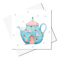 JC029 Blue Teapot House greeting card