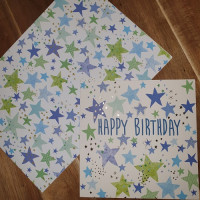 CGW006 Blue Stars Card & Gift Wrap Set